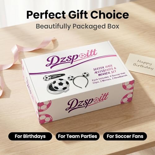 Soccer Hair Accessories Kit for Girls with Gift Box - 10 Pieces Including Headbands, Clips & Mirror