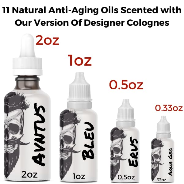 Frank FKSCENTS 2oz-Anti-Aging Beard Oil for Men | Premium, Designer-Inspired Scents | 11 Natural Oils, Plant Retinol, Castor Oil for Growth | Masculine Luxury (Bleu)