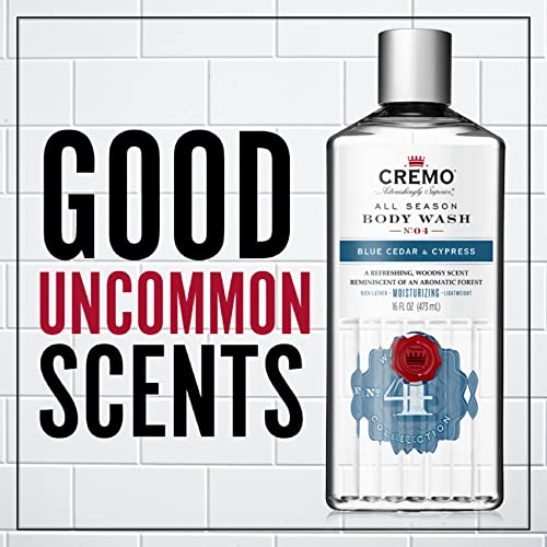 Cremo Rich-Lathering Blue Cedar & Cypress Body Wash for Men, A Woodsy Scent with Notes of Lemon Peel, Cypress and Cedar, 16 Fl Oz