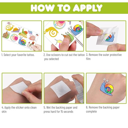 Snail Temporary Tattoos 8 Sheets 81 PCS Party Favors