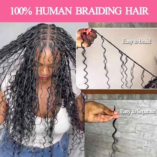 20 Inch Human Braiding Hair 100g Deep Wave Bulk Human hair for Braiding Natural Black Color No Weft Human Hair Bundles Micro Virgin Human Hair Extension for Boho Braids (100g(2bundles), 20 Inch)