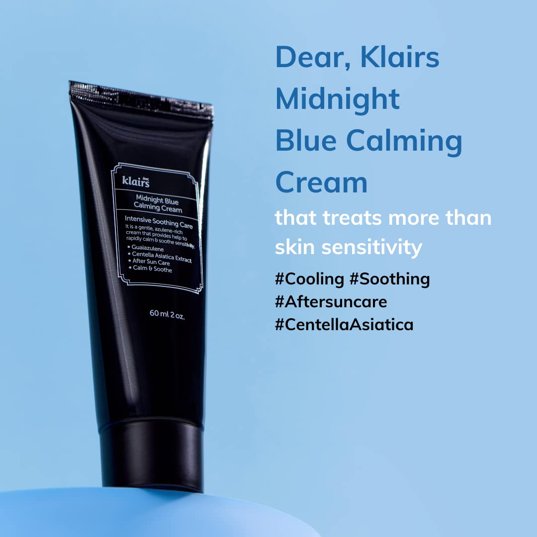 DearKlairs] Midnight Blue Calming Cream, Soothing, Redness Relief Moisturizer, Hydrating, Fast Absorbing, Light Texture for Easy Use, Sensitive Skin Friendly (1.01 Fl Oz (Pack of 1))