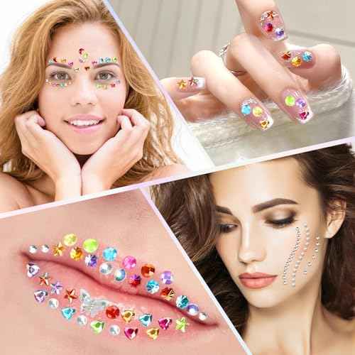 895 PCS Gem Stickers Rhinestones Pearls for Crafts, Festival Jewels Rave Accessories for Women, Glitter Small Stickers for Face Eye Hair Nail Body Makeup WUINOID