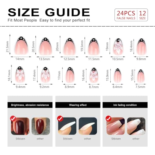 Medium Almond Press On Nails - 3D Floral Design 24pc