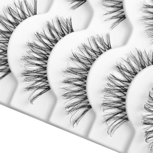 Wispy Natural False Eyelashes with Thin Clear Band - Cat Eye D Curl