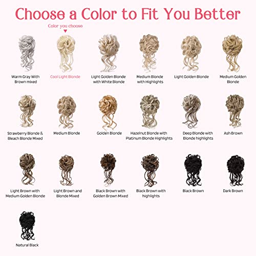 HOOJIH Messy Bun Hair Piece 2PCS Tousled Updo Light Blonde