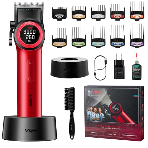 VGR Professional Hair Clippers for Men - Red, Cordless, 21 Speed, Rechargeable