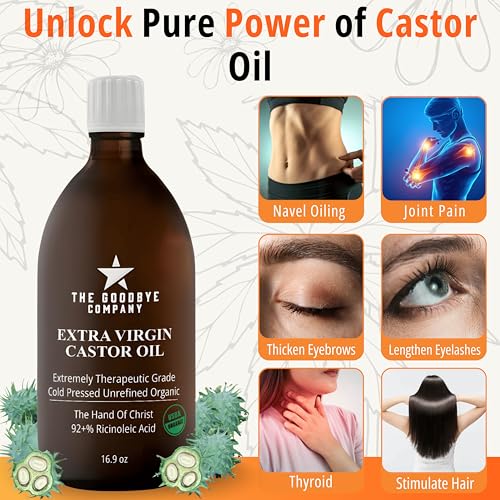 Organic Cold-Pressed Castor Oil, 16.9 oz Glass Bottle