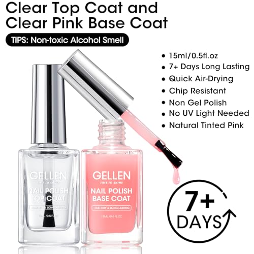GELLEN Quick Air Dry Base & Top Coat Set - Calcium Nail Strengthener