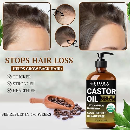 Organic Castor Oil by Fiora Naturals – 16 Oz Cold Pressed for Hair & Skin