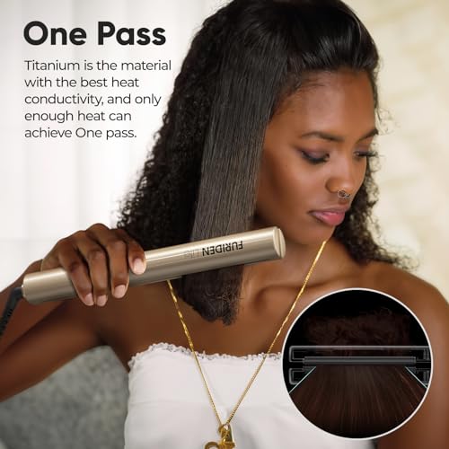 FURIDEN Nano Titanium Flat Iron - One Pass to Achieve a Silky, Shiny, Sleek Look | Add 85% of Shine | Eliminates 70% of Frizz