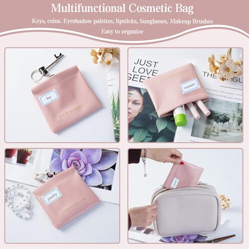 JINGIHE 12Pcs Pocket Cosmetic Bag, 3 Size Small Makeup Bag Squeeze Top for Purse, Portable No Zipper Self-Closing Purses Organizer for Coin, Lipstick, Jewelry, Sunglasses Cosmetic Accessories