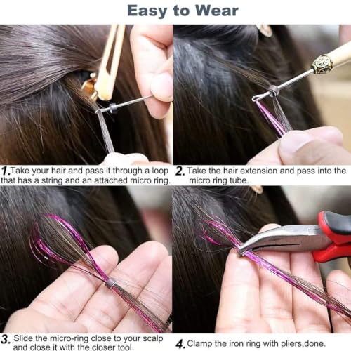 Blue Hair Tinsel Extensions Kit for Girls - Glitter Hair Strands & Tools