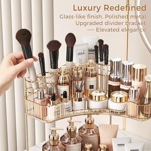 3-Tier Corner Bathroom Makeup Organizer with Brush Holder
