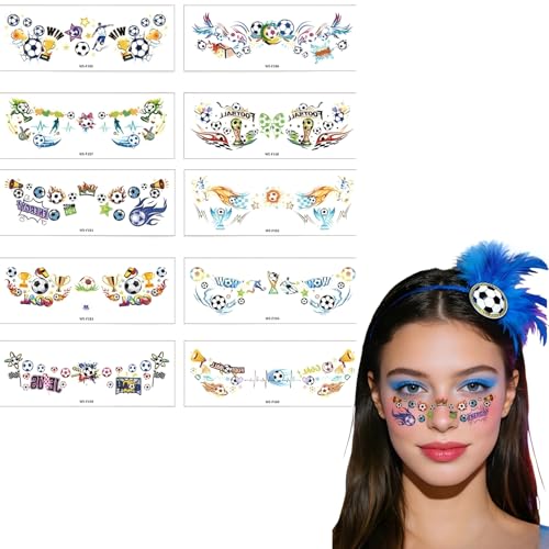 10 Sheets World Cup Soccer Face Stickers Temporary Tattoos