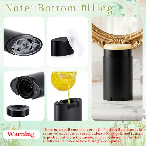 50 Pack Black Empty Deodorant Containers, 75ml/2.5oz, Bottom Filling, Refillable Deodorant Tubes Lipstick Balm Tubes Twisted, Plastic Oval for Homemade DIY Aromatherapy, Balm, Lotion