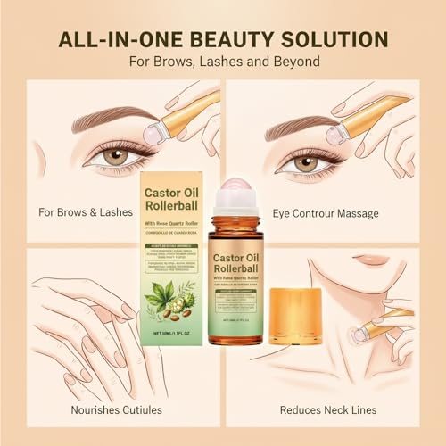 Cold Pressed Castor Oil with Rose Quartz Roller for Skin & Hair