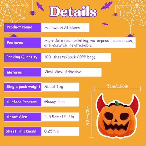 Halloween Stickers 100 PCS - Party Favors Bulk Classroom Crafts