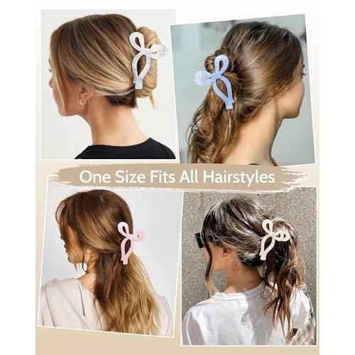 Mesovor 4 Pack Elegant Bow Hair Claw Clips, Nonslip 4.3" Large Hair Grip Hairclips for Thin and Thick | Acrylic Hair Strong Hold Hair Jaw Clamps (Mermaid Stripes)