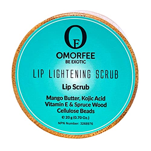 Omorfee 100% Organic Lip Lightening Scrub, Vegan Lip Exfoliator & Moisturizer, Gentle Overnight Lip Mask Treatment, With Kojic Acid, Vitamin E & Natural Beads for Dull, Dry & Dark Lips- 20g/0.70Oz