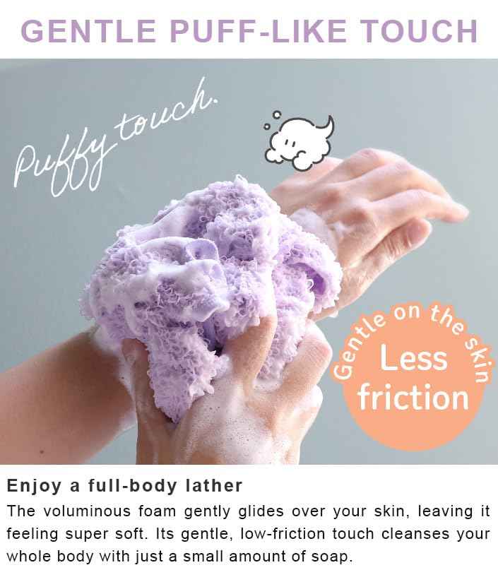 HIORIE Exfoliating Shower Towel - 2-Pack - Soft Washcloth for Rich, Luxurious Lather - White & Light Gray - Made in Japan