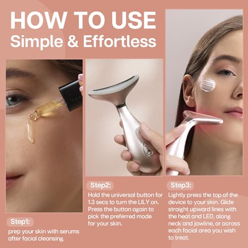 VRAIKO Lily Neck Face Massager, Skin Rejuvenation Beauty Massager, 3-in-1 at-Home Facial Spa Tool, Lifting, Toning and Tightening for a Radiant Appearance (Rose Gold)