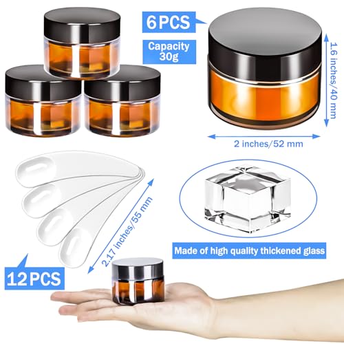 6-Pack 1oz Amber Glass Jars with Lids for Travel & Cosmetics