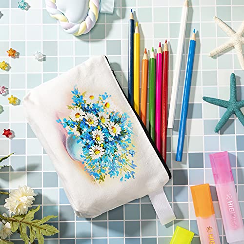 12 Pack 7.5 x 5.1 x 1.8 Inch Small White Blank Canvas Makeup Bags for DIY Painting, Iron on, Tie Dye Cosmetic Pouch Coin Purse Zipper Pencil Pouch for DIY Crafts, Makeup, Travel, Everyday Organizing