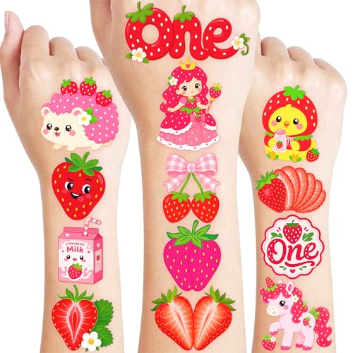 96 PCS Strawberry Temporary Tattoos for Kids | Waterproof