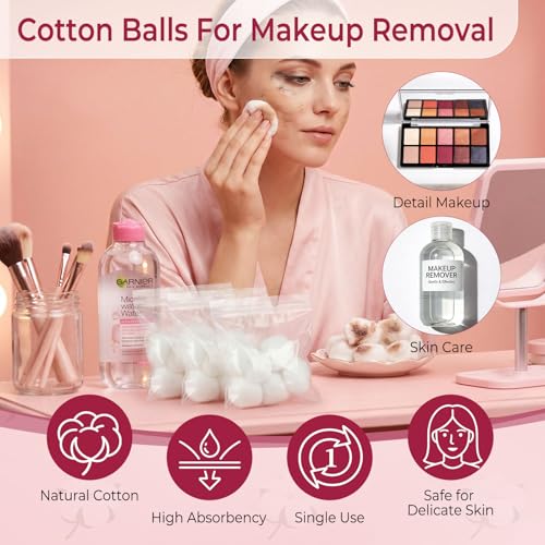 100 Count Individually Wrapped Travel Cotton Balls for Makeup & Skincare