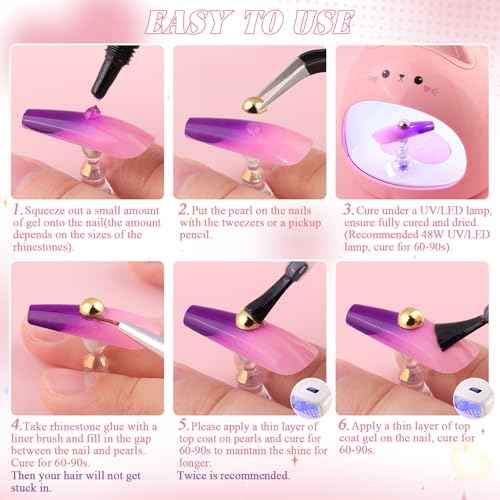 Flatback Nail Pearls Gems, Half Round Silver and Gold Nail Charms Beads and White Beige Pearls for Nails with Pickup Pencil and Tweezers, Pearl Nail Charm Rhinestones for Crafting Face Hair Manicure