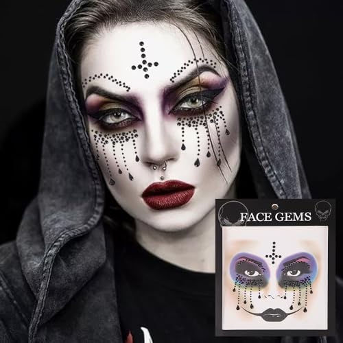 4 Pack Halloween Face Gems Jewels Stickers Spider Web Black Red