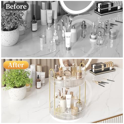 360° Rotating Makeup Organizer - 2-Tier Clear Vanity Storage