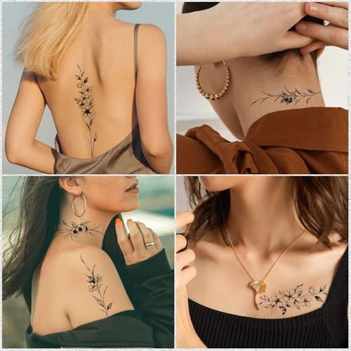 Leesgel Temporary Tattoos Women, 12 Sheets Vine Flowers