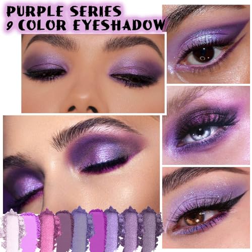 Deep Light Purple Matte Shimmer Eyeshadow Palette - 9 Blendable Shades