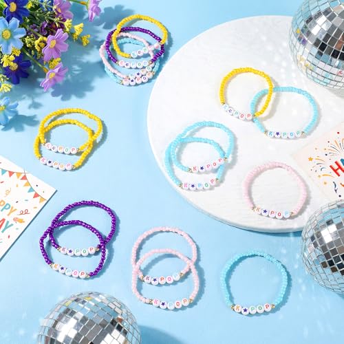 Quelay 24 Pcs K-pop Friendship Bracelets for Fans Party Supplies Yellow Pink Purple Blue