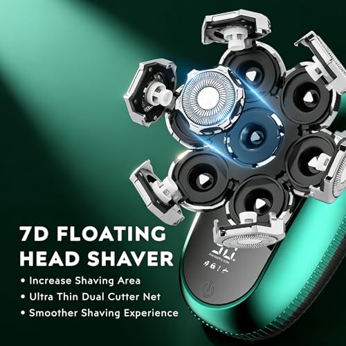 Head Shavers for Bald Men, 6-in-1 Detachable Electric Head Shaver Grooming Kit, 7D Floating Wet & Dry Rotary Shavers, Waterproof, LED Display, Cordless, USB Fast Charging for Hair/Face/Beard