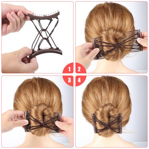 Elastic Magic Hair Comb Clips - 4 Pack Adjustable Hair Pins for Women