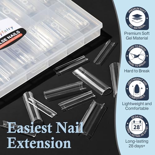 Luckyfairy 3XL Straight Square Nail Tips, No C Curve Gel Nail Tips Half Cover 240Pcs Extra Long Gel Tips Acrylic False Nail Tips Tapered Square Press On Nails For Nail Salons Home DIY 12 Sizes