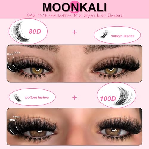 MOONKALI D Curl Lash Clusters 12-18MM with Lower Lashes 80D 100D