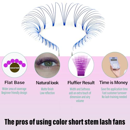 Eyelash Extension Colored Premade Lash Fans Short Stem Volume Lash Extensions Supplier 5D Pink Blue Purple Brown 352 Clusters C/D Curl 0.07/0.10 8-15mm MIX (Purple, 5D 0.10 C 8-15MIXED)