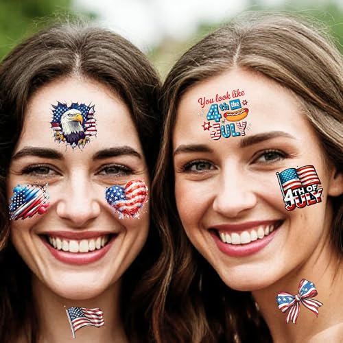 49 Pcs 4th of July Temporary Tattoos Waterproof American Patriotic