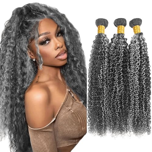 Fridnae P1Bgrey Curly Wave Human Hair Bundle - 28 30 32 Inch