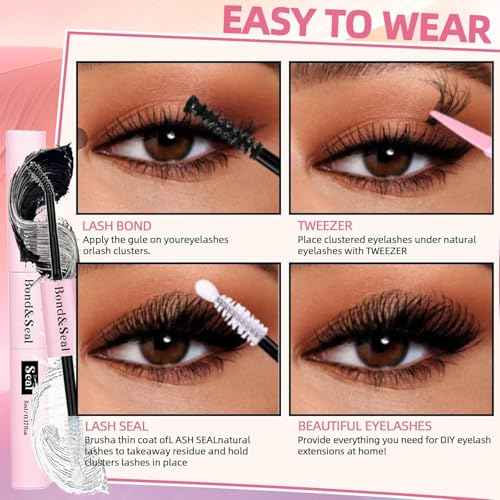 DIY Wispy Lash Extension Kit 580Pcs D Curl 6 styles Individual Lash Clusters Eyelash Extension with Lash Bond and Seal,Quick Glue Remover Tweezers Eyelash Brush Mini Applicator