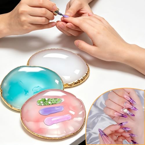 Resin Nail Art Palette Set - 3 Trays with Gilded Edges