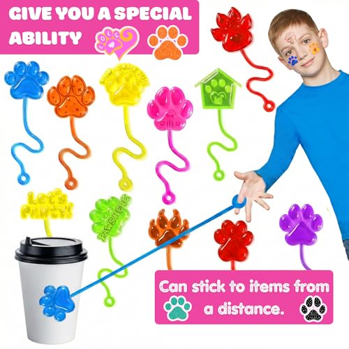 48PCS Paw Party Favors - 24PCS Temporary Tattoos & 24PCS Stick Hands - Perfect Birthday Party Supplies, Goodie Bag Stuffers, Treasure Box Toys, Classroom Prizes, and Student Gifts