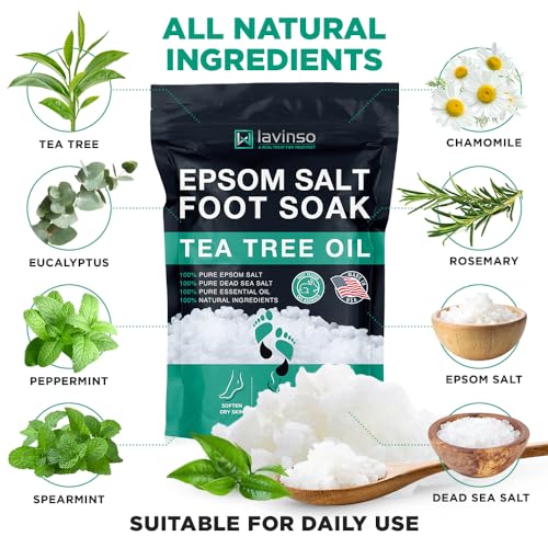 Lavinso Tea Tree Oil Foot Soak with Epsom Salt for Sore Feet & Calluses - 1 lb