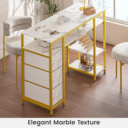 Marble Nail Desk with Storage, Power Outlet & 3 Drawers