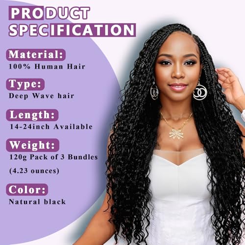 Afihond Boho Braiding Hair 18" Deep Water Wave 3 Bundles