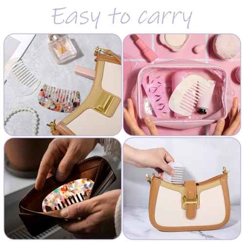Travel Comb Mini Detangling Combs For Women Wide Tooth Combs Hair Pocket Comb 2pcs Anti-Static Small Acetate Hair Detangler Brush For Bangs Curly Wavy Long Hairs Daily Care Wet Dry